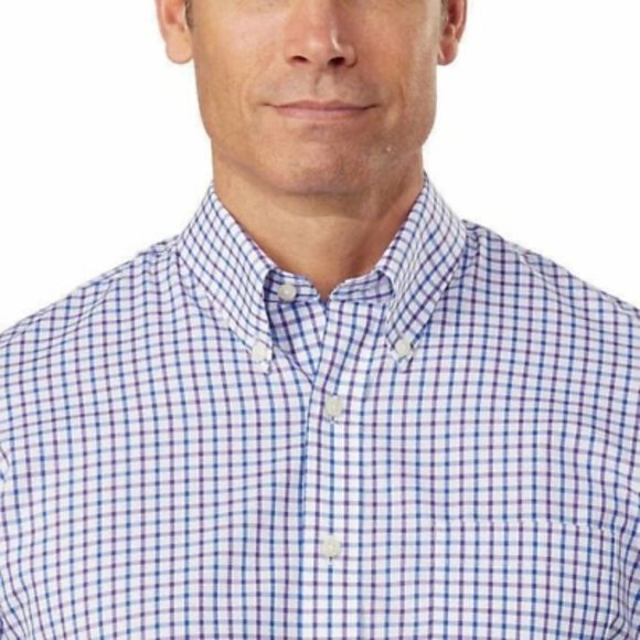 Kirkland Signature Men’s Traditional Fit Dress Shirt,Purple Blue Check,New W/Tag - Picture 1 of 8
